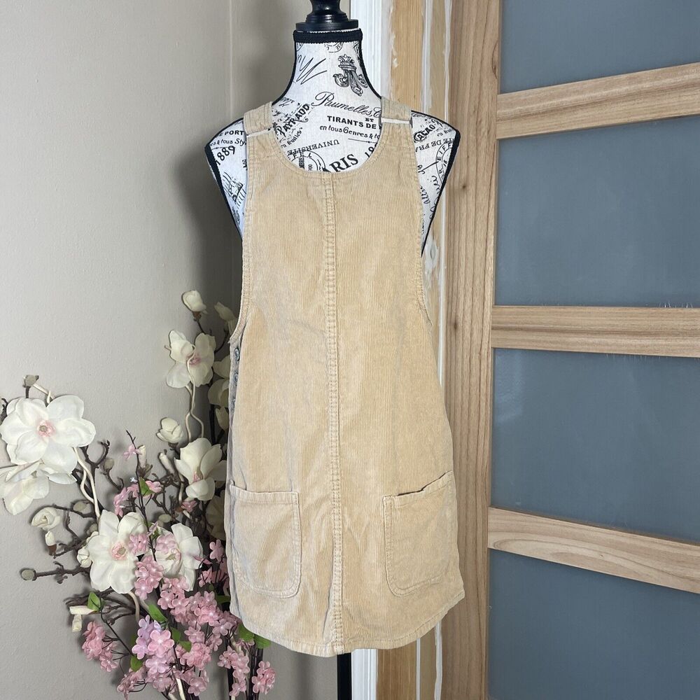 Denim & Co Corduroy Overall Dress Women’s Size 4 Beige Pockets Fall Classic